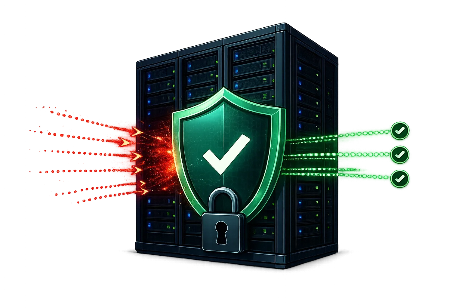 Shield protecting a server from DDoS traffic